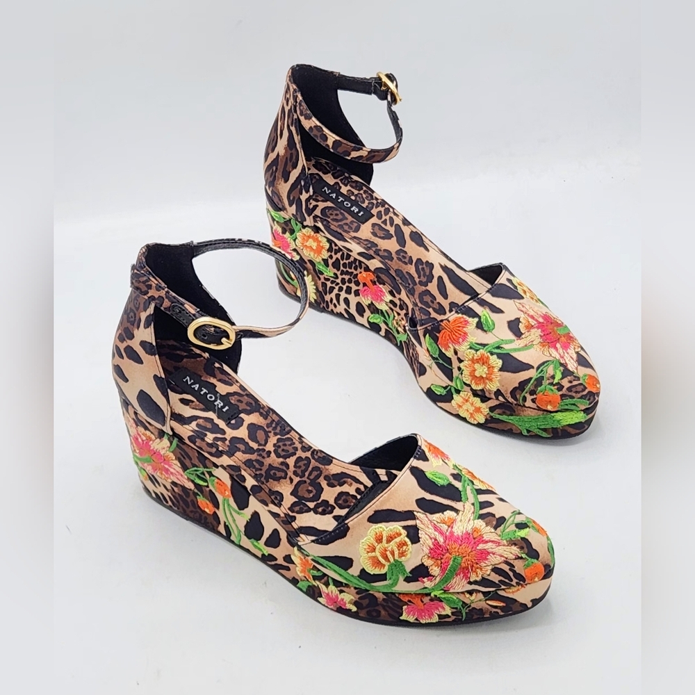 NATORI Artsy Chikayo Satin Embroidery Espadrille In Chestnut Size 7 M - Picture 8 of 17
